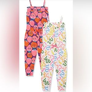 Amazon Essentials Girls Strawberries & Squiggles Jumpsuits Rompers, Pack of 2